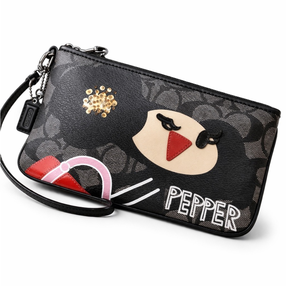 Coach Poppy Chan Pepper Wristlet Signature Canvas Y2K Rare 🐱💋✨